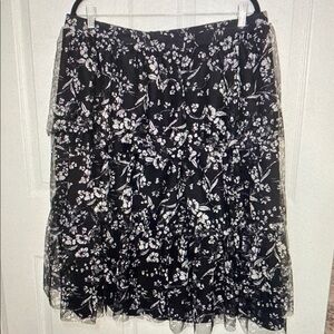 Cato Black and White Floral A-Line Tiered Skirt